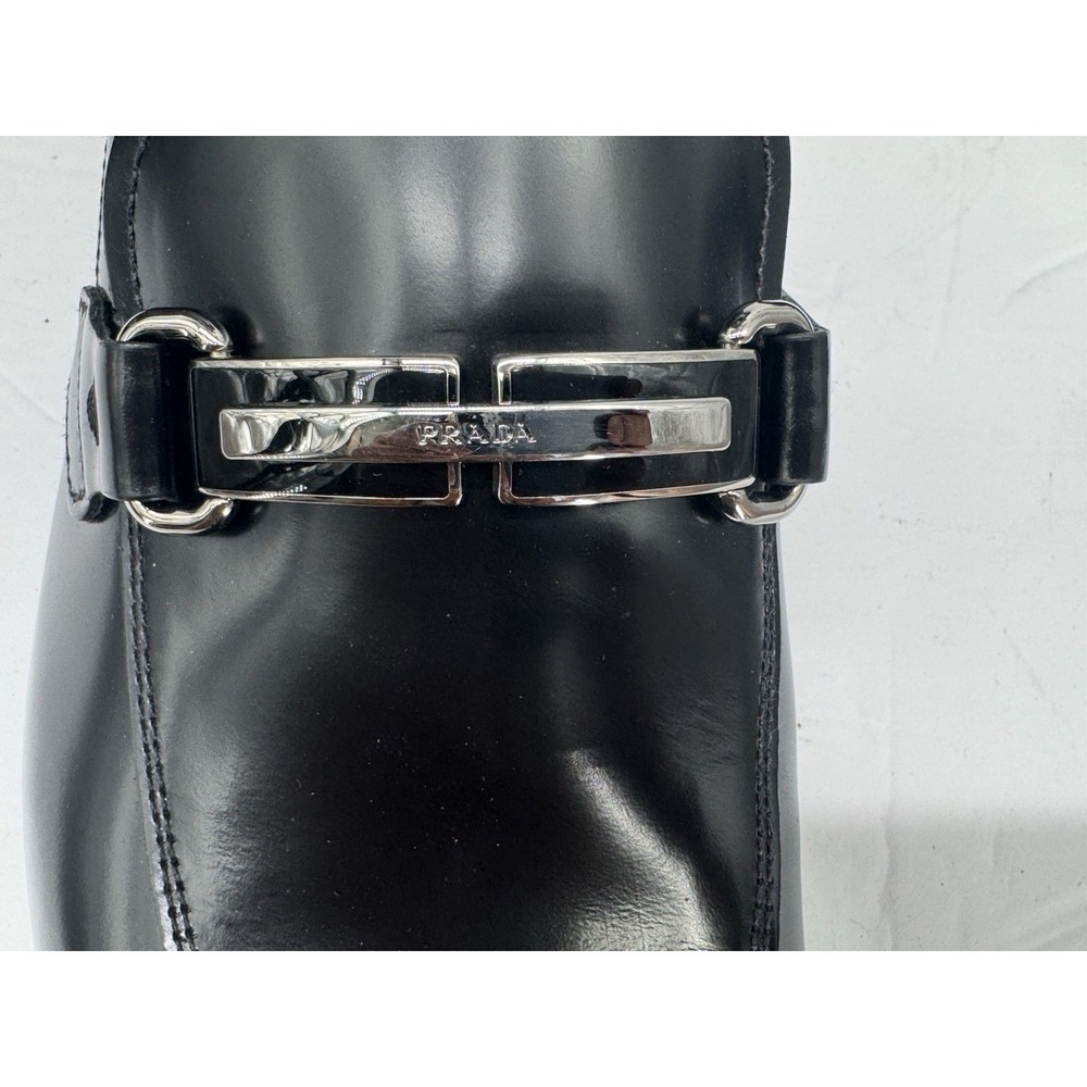 Prada Men's Black Leather Loafers 2DC079 Spazzolato Fumé Size 7.5 Made in Italy - Picture 6 of 12